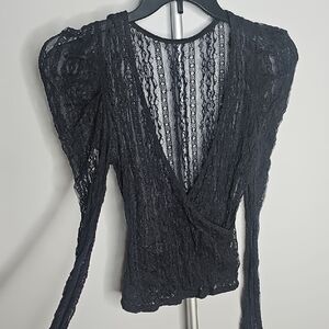 Black Asymmetrical Puff Sleeve Blouse